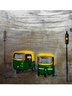 Auto Rickshaw On Signal | Acrylic On Canvas | By Payel Mitra