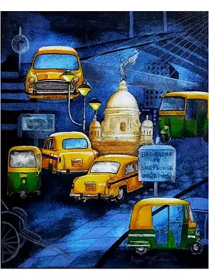 Kolkata Traffic On Road | Acrylic On Canvas | By Payel Mitra