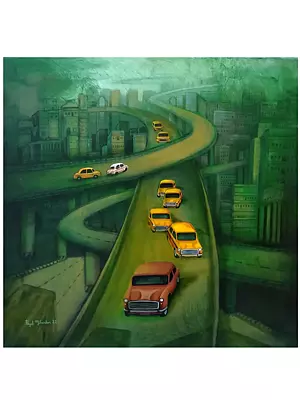 Beautiful Flyovers In Kolkata City | Acrylic On Canvas | By Payel Mitra