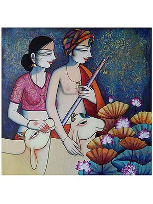 Radha Krishna - Nature's Lover | Acrylic On Canvas | By Pravin Utge
