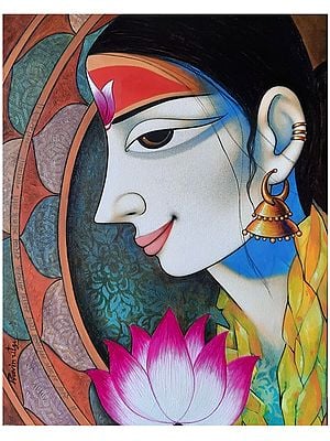 Goddess Durga With Lotus Flower | Acrylic On Canvas | By Pravin Utge
