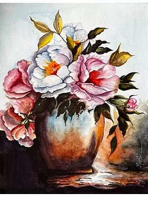 Beautiful Flowers In Vase Painting | Watercolor On Canson Sheet | By Mamta Saxena