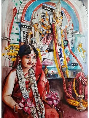 Durga Puja | Watercolour On Paper | Priya Ghosh