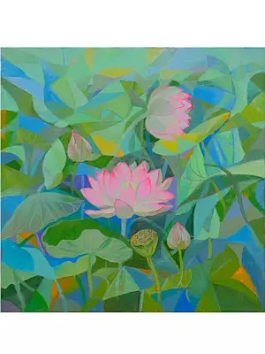 Beautiful Lotus Pond Painting | Acrylic On Canvas | By Sumita Maity