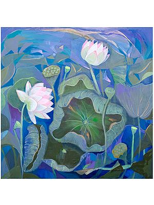 Lotua Flower With Beautiful Pond Painting | Acrylic On Canvas | By Sumita Maity