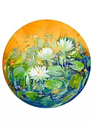 Colorful Pond With Waterlilies Painting | Acrylic On Canvas | By Sumita Maity