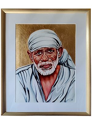 Shirdi Wale Sai Baba Painting | With Frame | Acrylic On Canvas With Gold Foiling In The Background | By Sannidha