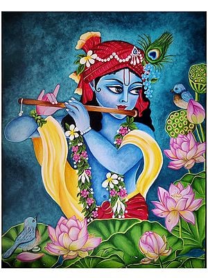 Shree Krishna With Flute Painting | Acrylic On Stretched Canvas | By Sannidha