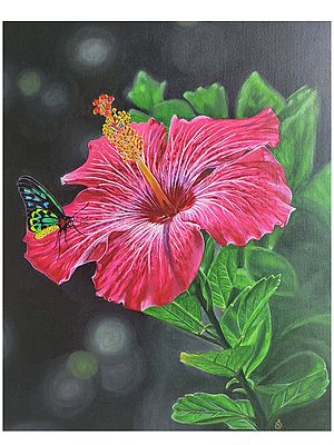 Beautiful Flower With Butterfly Painting | Acrylic On Canvas | By Sannidha