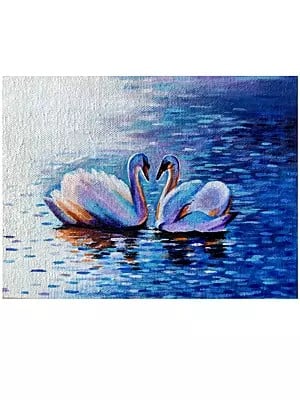 Pair Of Swan With Beautiful Lake Painting | Acrylic On Canvas | By Sannidha