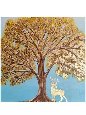 Tree Of Life With Beautiful Deer Painting | Acrylic On Canvas | By Sannidha