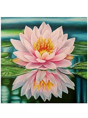 Beautiful Lotus Flower With Pond Painting | Acrylic On Stretched Canvas | By Sannidha