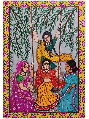 Girls Enjoying On Swings | Alcohol Markers And Fineliners On Paper | By Ruchi