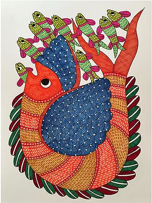 Group Of Fishes - Gond Art | Alcohol Markers And Fineliners On Paper | By Ruchi