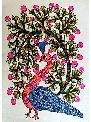 Beautiful Peacock - Gond Art | Alcohol Markers And Fineliners On Paper | By Ruchi