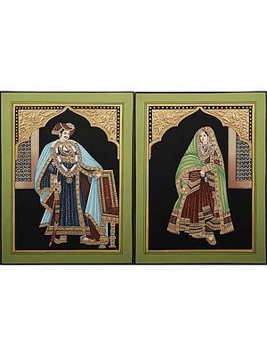 Beautiful Pair Of King And Queen - Set of 2 | Embossed With Inlay Work | Stone On Base Paper | By Kailash Chandra