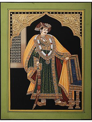 Attractive King With Sward - With Inlay Work | Embossed With Inlay Work | Stone On Base Paper | By Kailash Chandra