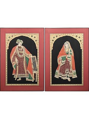 Rajput King And Queen - With Inlay Work - Set of 2 | Stone On Base Paper | By Kailash Chandra