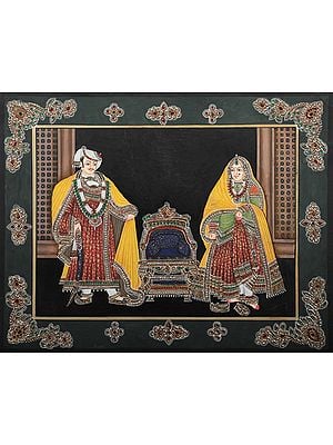 Beautiful Queen With King | With Inlay Work | Stone On Base Paper | By Kailash Chandra