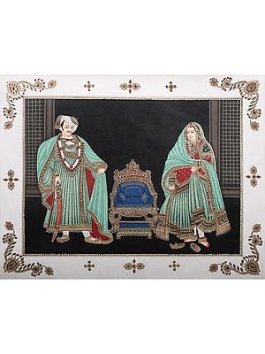 Prince And Princess With Attractive Dressing - Embossed With Inlay Work | Natural Colors On Paper | By Kailash Chandra
