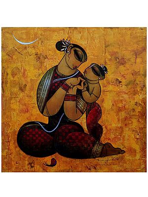 Bal Krishna With Yashoda Maa | Acrylic On Canvas | By Ramesh Gujar