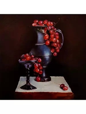 Red Grapes on Vase Still Life Painting | Oil On Canvas | By Shweta Rukme