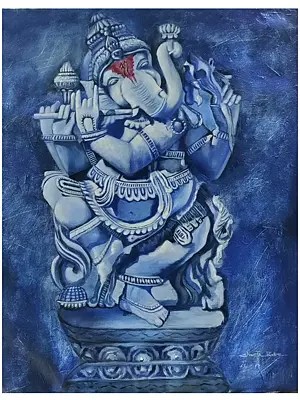 The Lord Ganesh With Flute Painting | Acrylic On Canvas | By Shweta Rukme