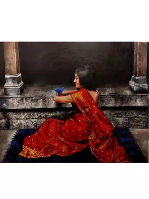 Beautiful Woman Waiting With Bird Painting | Acrylic On Canvas | By Shweta Rukme