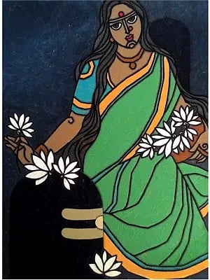 Beautiful Woman Worshiping Lord Shiva Painting | Mix Media On Canvas | By Smita Asarkar