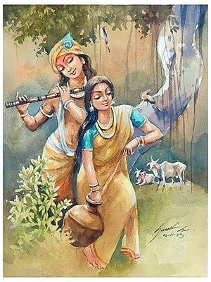 Radha Krishna Painting | Watercolour On Paper | By Sarat Shaw
