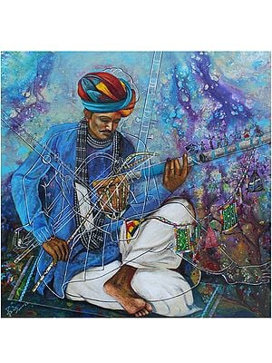 A Man Playing With His Musical Instrument Painting | Acrylic On Canvas | By Pradeepta Kishore Das
