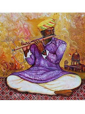Man The Flute Player Painting | Acrylic On Canvas | By Pradeepta Kishore Das