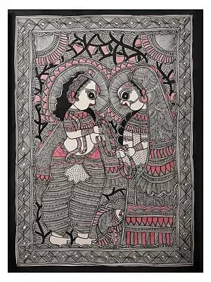 Radha Krishna - Madhubani Art | Handmade Paper | By Ashutosh Jha