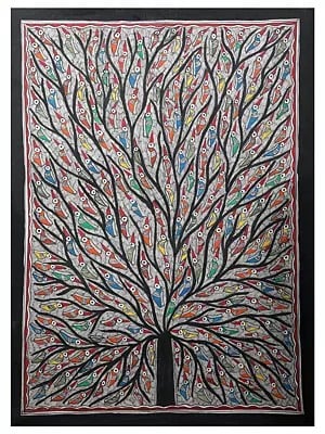 Tree Of Life With Colorful Birds | Handmade Paper | By Ashutosh Jha