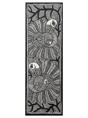 Pair of Peacock and Fish | Madhubani Art on Handmade Paper