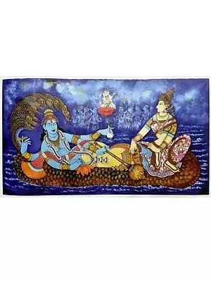 Anantasayana - Lord Vishnu With Goddess Lakshmi | Acrylic On Canvas | By Nikunja Bihari Das