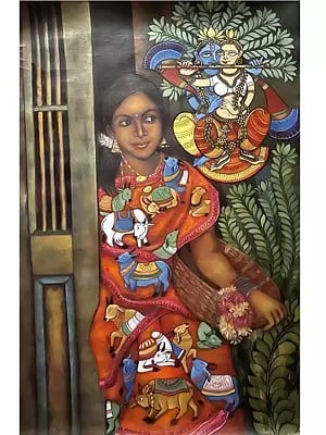 Vrindavan Lady In Memory Of Krishna | Acrylic On Canvas | By Nikunja Bihari Das