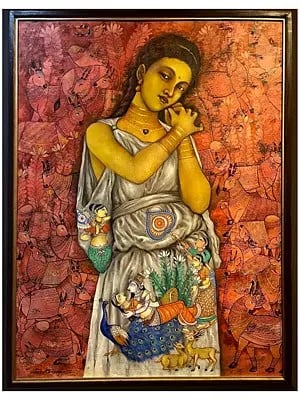 In Memory Of Krishna | Acrylic On Canvas | By Nikunja Bihari Das | With Frame