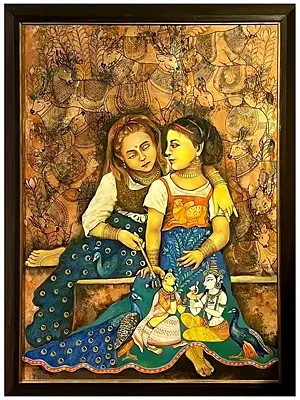 The Sister's - Bond Of Love | Acrylic On Canvas | By Nikunja Bihari Das | With Frame