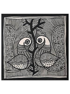 Twin Peacock - Madhubani Art | Handmade Paper | By Ashutosh Jha