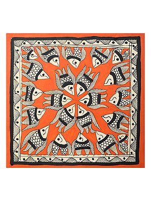 Fish with Orange Background - Mandala Art | Handmade Paper | By Ashutosh Jha