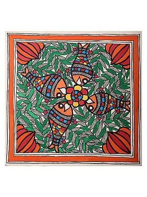 Fishes in Communion | Madhubani Art on Handmade Paper | By Ashutosh Jha