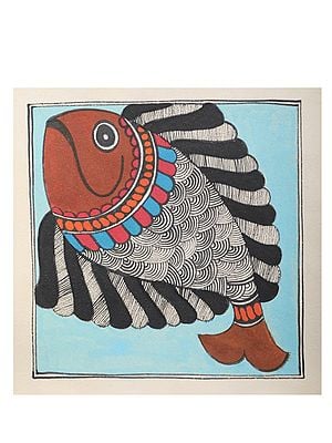 Big Fish - Madhubani Painting on Handmade Paper | By Ashutosh Jha