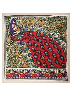Madhubani Peacock Painting | Handmade Paper | By Ashutosh Jha