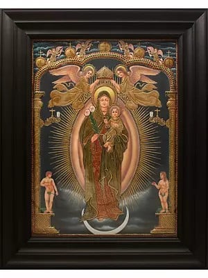 Mother Merry with Jesus | Traditional Colors with 24 Karat Gold | With Frame