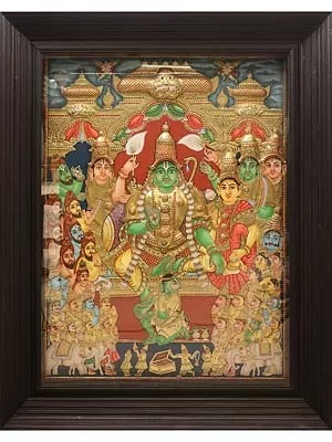 Shri Ram Darbar | Embossed Tanjore Painting | Traditional Colors with 24 Karat Gold | With Frame