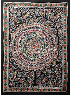 Tree Of Life With Circle Of Birds | Handmade Paper | By Ajay Kumar Jha