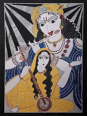 Meera Bai And Krishna | Handmade Paper | By Ajay Kumar Jha