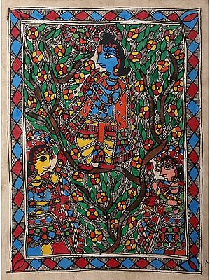 Shri Krishna Leela | Madhubani Painting on Handmade Paper