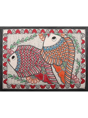 Handmade Fish Madhubani Painting | Handmade Paper | By Ajay Kumar Jha